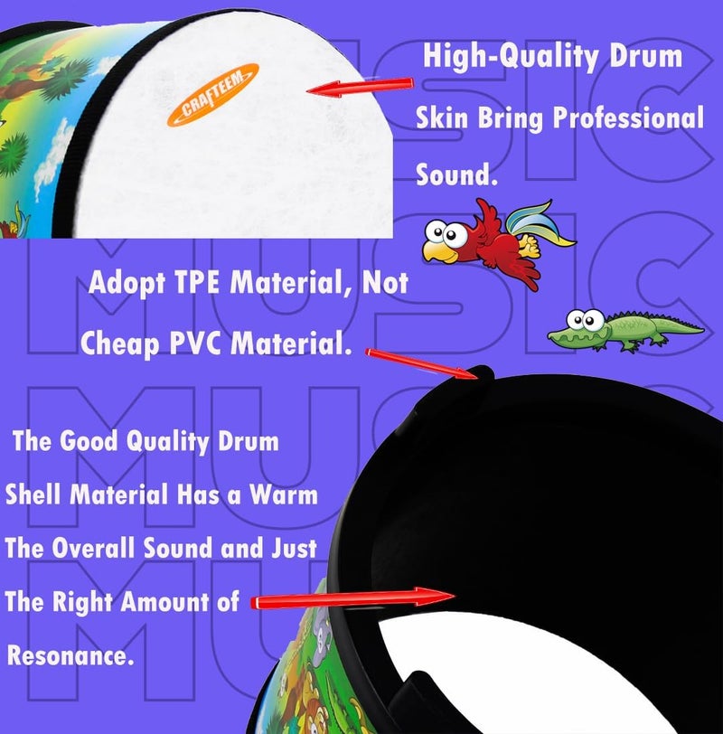 CRAFTEEM Floor Tom Drum for Kids 8-inch Percussion Instrument Music Drum with 2 Mallets and Color Maracas for Baby Children Special Christmas Birthday Toy Gift - Image 5